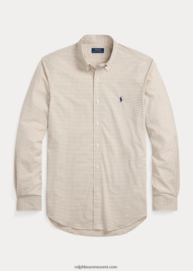 Ralph Lauren miehet slim fit gingham stretch popliinipaita 0Z24ZR814 vintage khaki/valkoinen