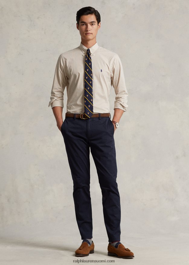 Ralph Lauren miehet slim fit gingham stretch popliinipaita 0Z24ZR814 vintage khaki/valkoinen