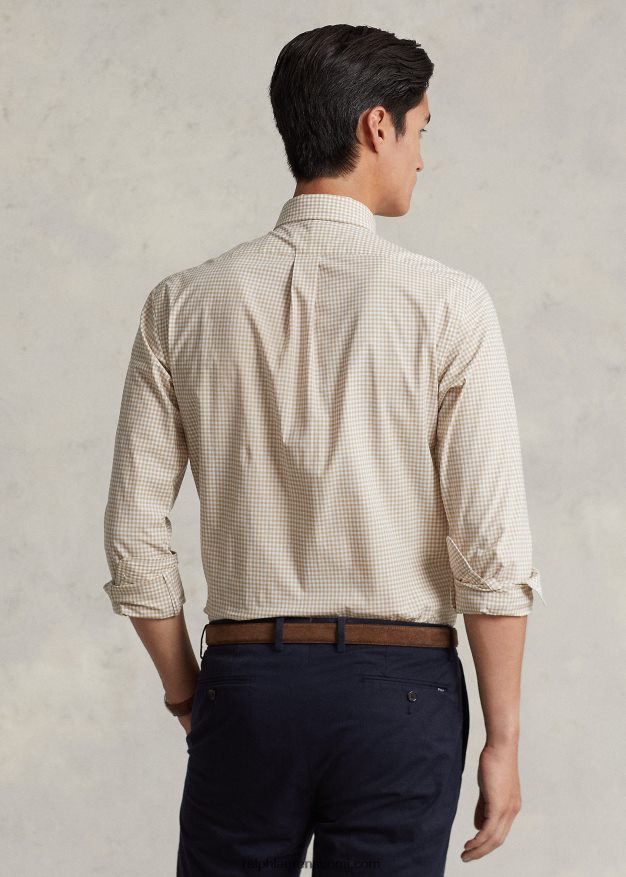 Ralph Lauren miehet slim fit gingham stretch popliinipaita 0Z24ZR814 vintage khaki/valkoinen