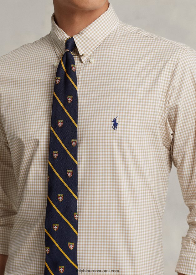 Ralph Lauren miehet slim fit gingham stretch popliinipaita 0Z24ZR814 vintage khaki/valkoinen