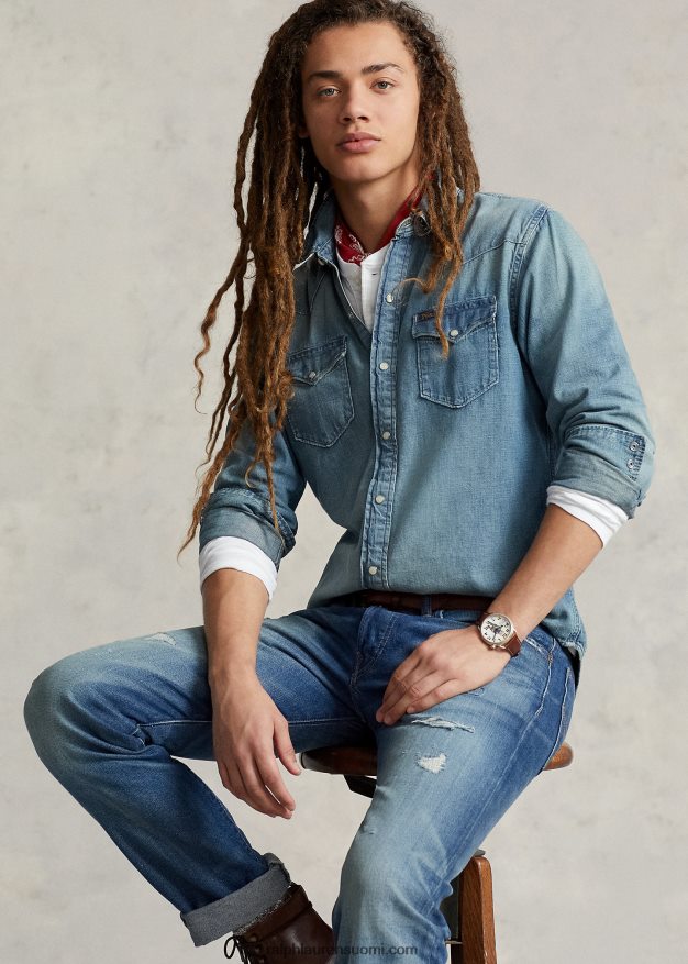Ralph Lauren miehet slub denim länsimainen paita 0Z24ZR8494 rl länsimainen
