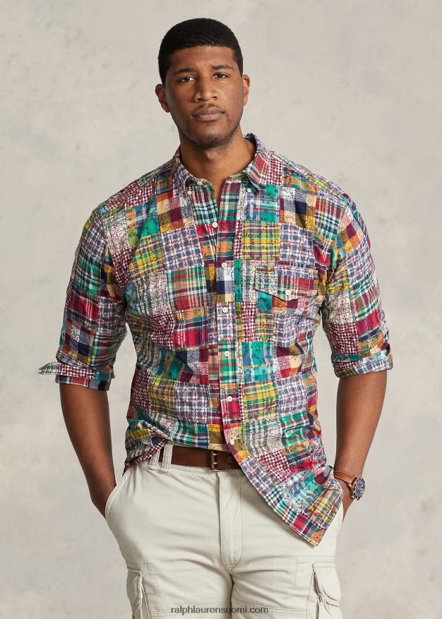 Ralph Lauren miehet tilkkumainen madras-paita 0Z24ZR1345 Woodblock preppy patchwor