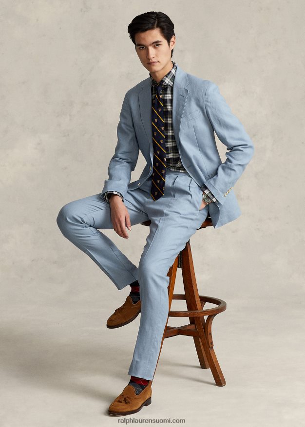 Ralph Lauren miehet laskostetut pellavahousut 0Z24ZR1168 chambray sininen