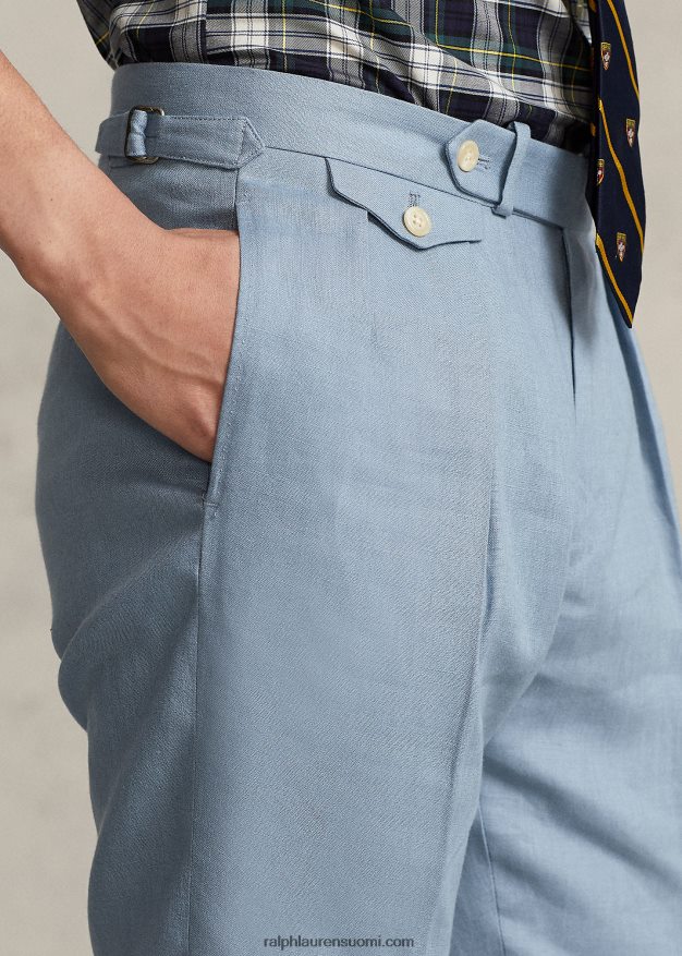Ralph Lauren miehet laskostetut pellavahousut 0Z24ZR1168 chambray sininen