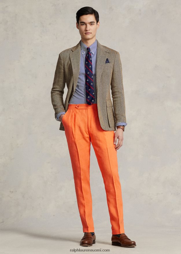Ralph Lauren miehet laskostetut pellavahousut 0Z24ZR1267 optinen oranssi