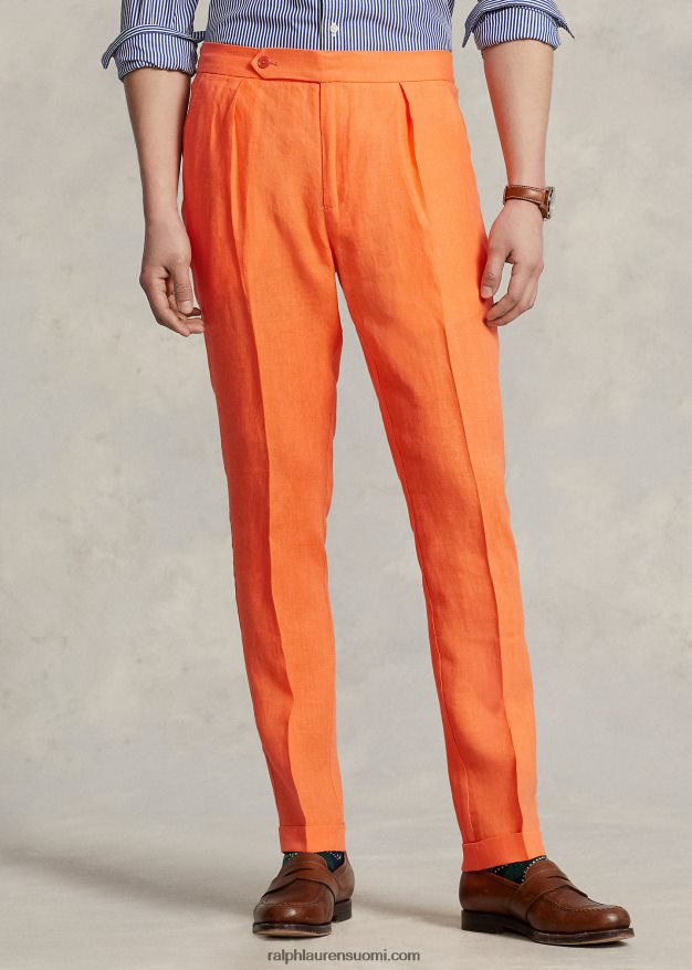 Ralph Lauren miehet laskostetut pellavahousut 0Z24ZR1267 optinen oranssi