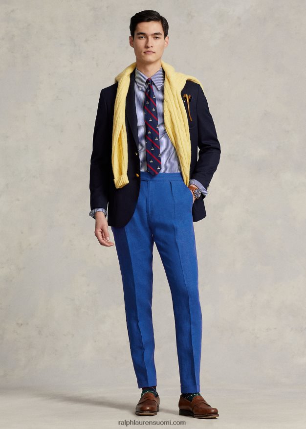 Ralph Lauren miehet laskostetut pellavahousut 0Z24ZR1268 safiiri tähti