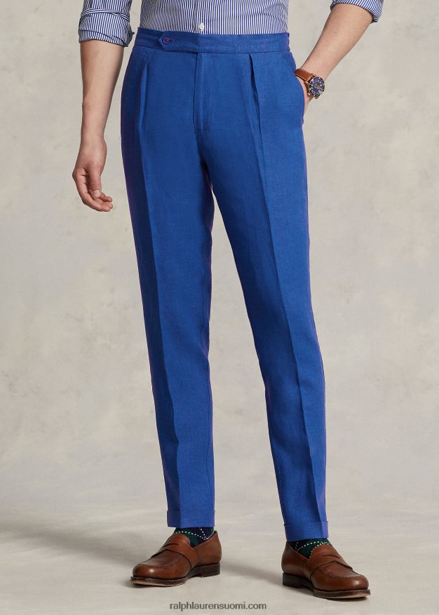 Ralph Lauren miehet laskostetut pellavahousut 0Z24ZR1268 safiiri tähti