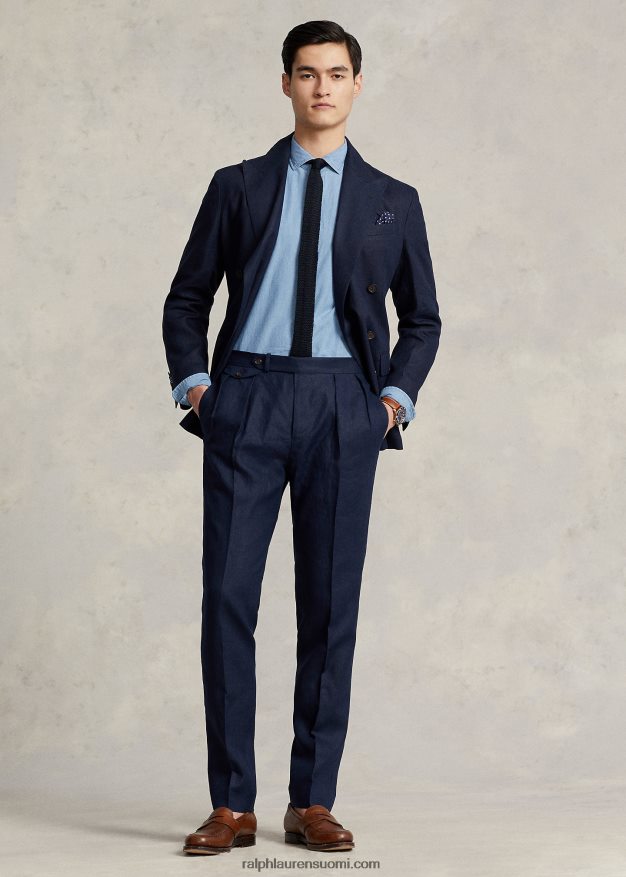 Ralph Lauren miehet laskostetut pellavahousut 0Z24ZR730 tumma laivasto