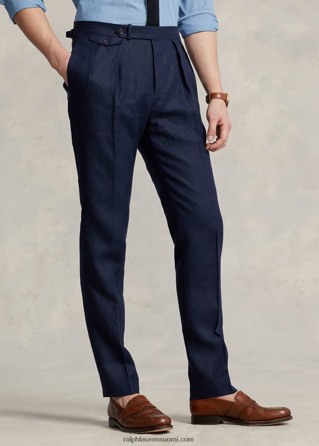 Ralph Lauren miehet laskostetut pellavahousut 0Z24ZR730 tumma laivasto