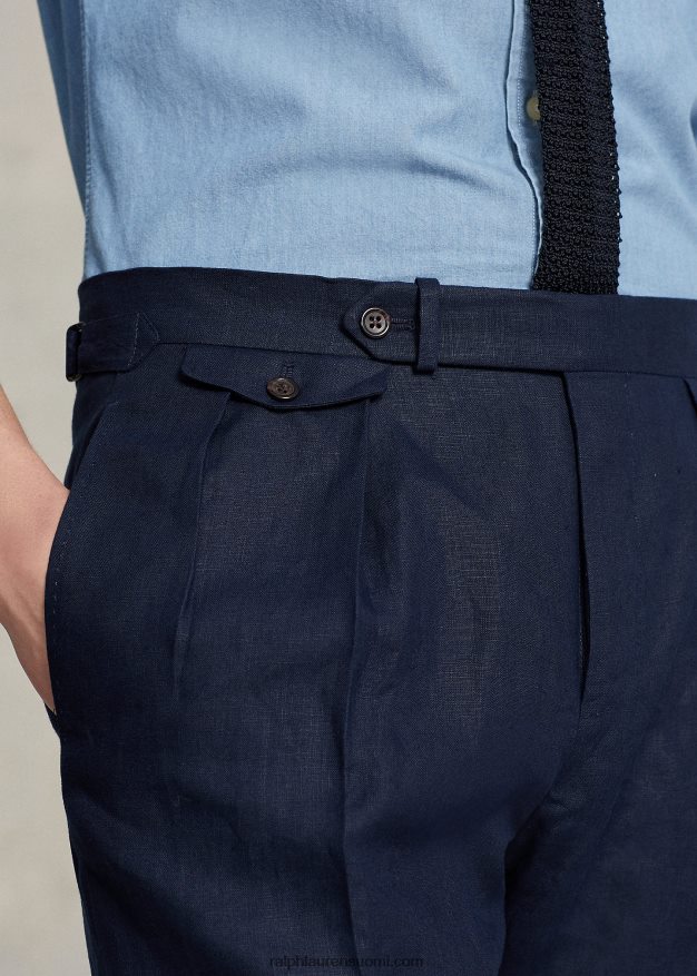 Ralph Lauren miehet laskostetut pellavahousut 0Z24ZR730 tumma laivasto