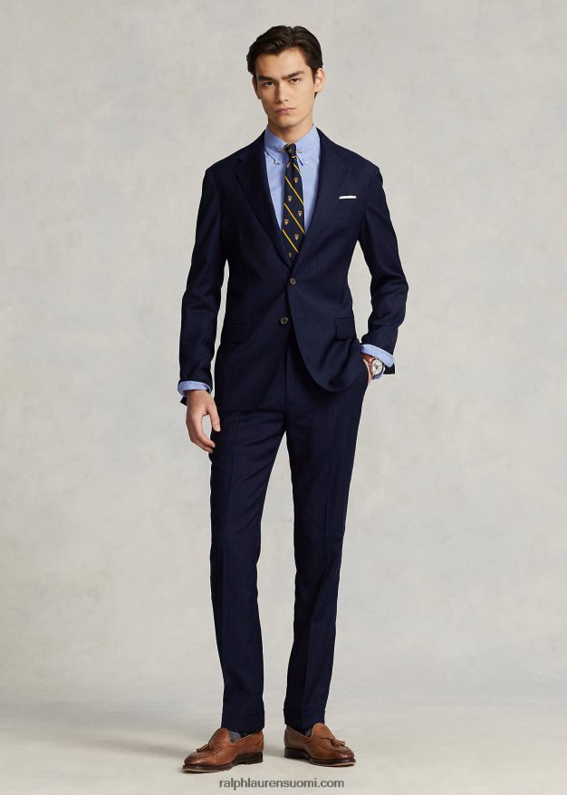 Ralph Lauren miehet neularaitaiset villapukuhousut 0Z24ZR8600 laivasto neularaita