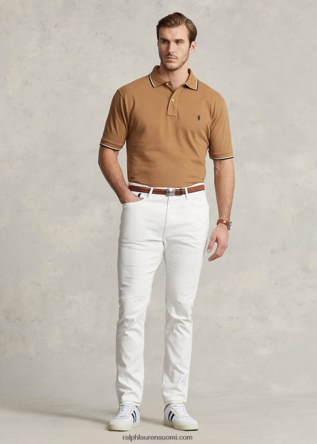 Ralph Lauren miehet ohuet joustavat dobby-housut 0Z24ZR1402 kannenpesuaine valkoinen