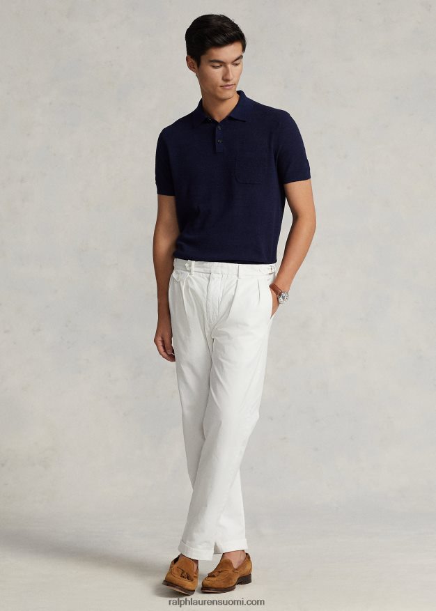 Ralph Lauren miehet ohuet kapeneva istuvuus laskostettu twill housut 0Z24ZR8408 kannenpesuaine valkoinen