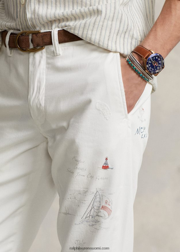 Ralph Lauren miehet suora istuvuus merenkulkugrafiikka chino housut 0Z24ZR1179 kannenpesuaine valkoinen/merenkulku
