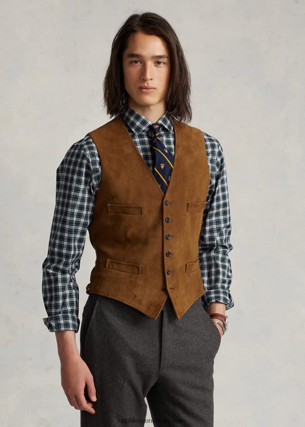 Ralph Lauren miehet mokkanahka liivi 0Z24ZR1262 uusi vaaleanruskea