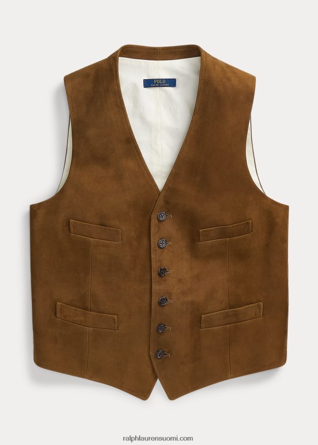 Ralph Lauren miehet mokkanahka liivi 0Z24ZR1262 uusi vaaleanruskea