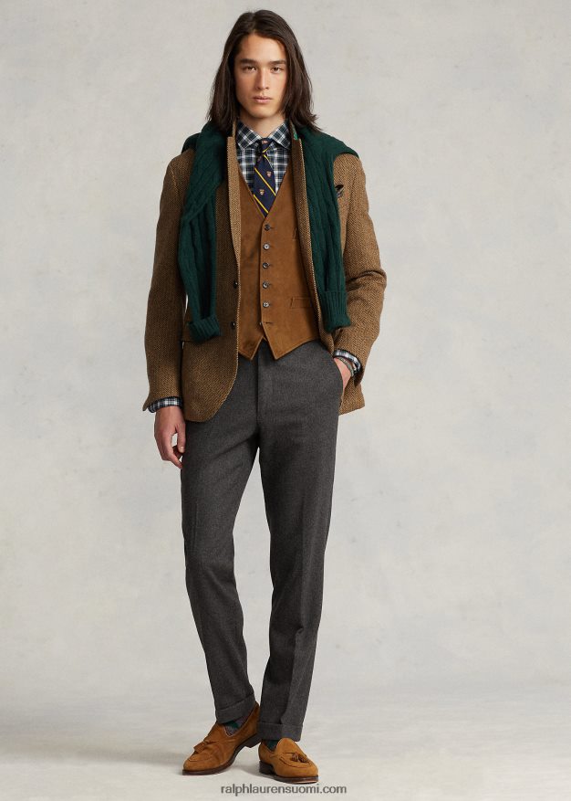 Ralph Lauren miehet mokkanahka liivi 0Z24ZR1262 uusi vaaleanruskea