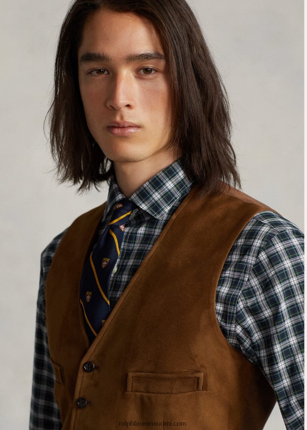 Ralph Lauren miehet mokkanahka liivi 0Z24ZR1262 uusi vaaleanruskea