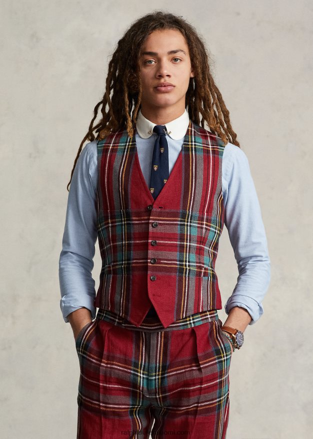 Ralph Lauren miehet ruudullinen pellava liivi 0Z24ZR1241 punainen/vihreä multi