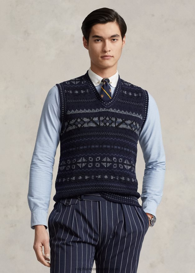Ralph Lauren miehet Fair Isle -puuvillasekoitepusero liivi 0Z24ZR1029 laivaston yhdistelmä