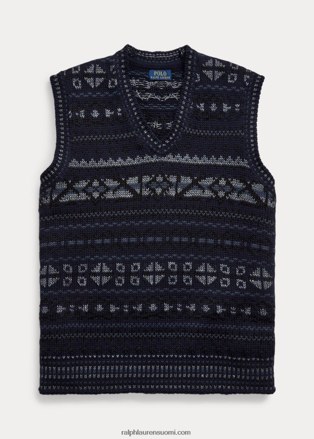 Ralph Lauren miehet Fair Isle -puuvillasekoitepusero liivi 0Z24ZR1029 laivaston yhdistelmä