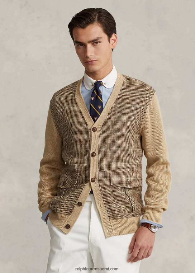 Ralph Lauren miehet Glen-ruudullinen paneloitu pellava-silkkitakki 0Z24ZR147 rusketus moni