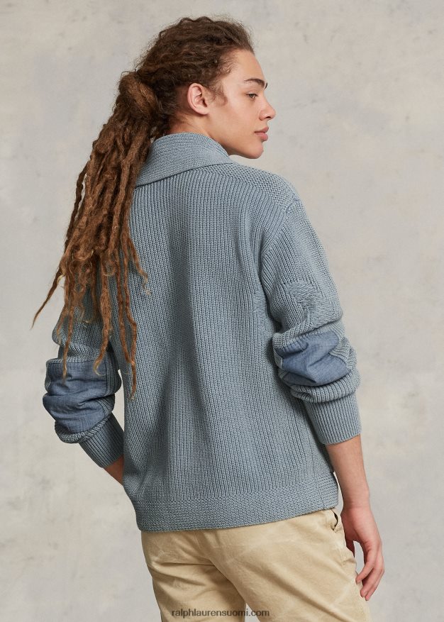 Ralph Lauren miehet ahdistunut puuvillahuivi neuletakki 0Z24ZR1100 indigo multi