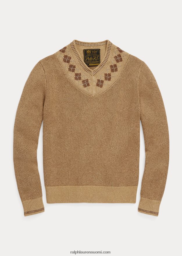 Ralph Lauren miehet argyle-reunus pellava-silkki krikettipusero 0Z24ZR8441 rusketus moni