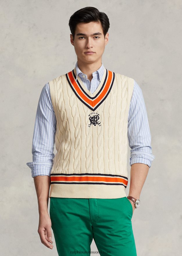 Ralph Lauren miehet crest-puuvillainen krikettiliiivi 0Z24ZR897 kerma multi