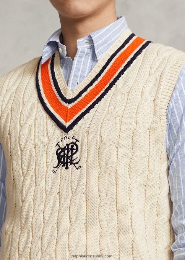 Ralph Lauren miehet crest-puuvillainen krikettiliiivi 0Z24ZR897 kerma multi