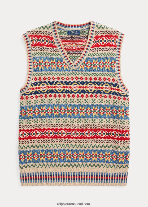 Ralph Lauren miehet fair Isle puuvilla-pellava villapusero liivi 0Z24ZR8464 rusketus moni