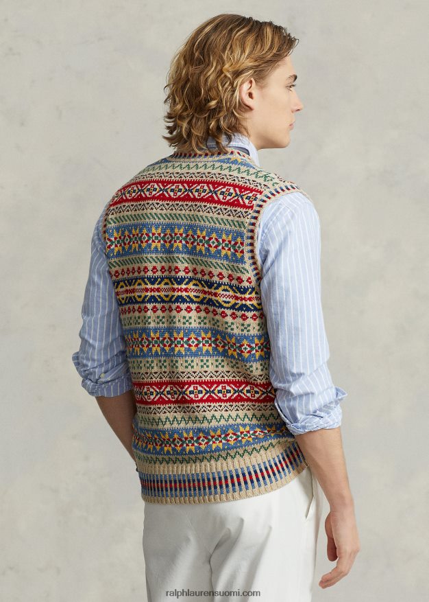 Ralph Lauren miehet fair Isle puuvilla-pellava villapusero liivi 0Z24ZR8464 rusketus moni