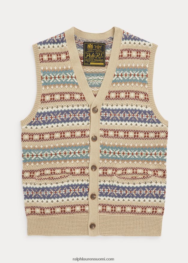 Ralph Lauren miehet fair isle nappi-etupusero liivi 0Z24ZR758 rusketus moni