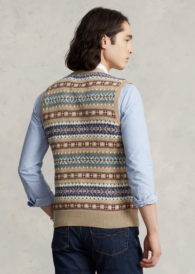 Ralph Lauren miehet fair isle nappi-etupusero liivi 0Z24ZR758 rusketus moni