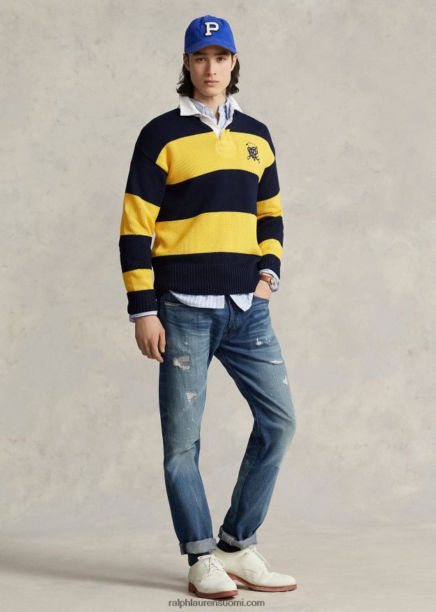 Ralph Lauren miehet harjaraidallinen puuvillainen rugbypusero 0Z24ZR8483 laivasto multi