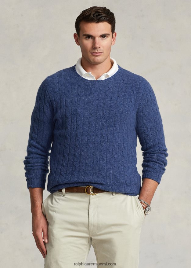 Ralph Lauren miehet ikoninen kaapelineulottu kashmirpusero 0Z24ZR1674 maalaismainen laivastonsininen kanerva