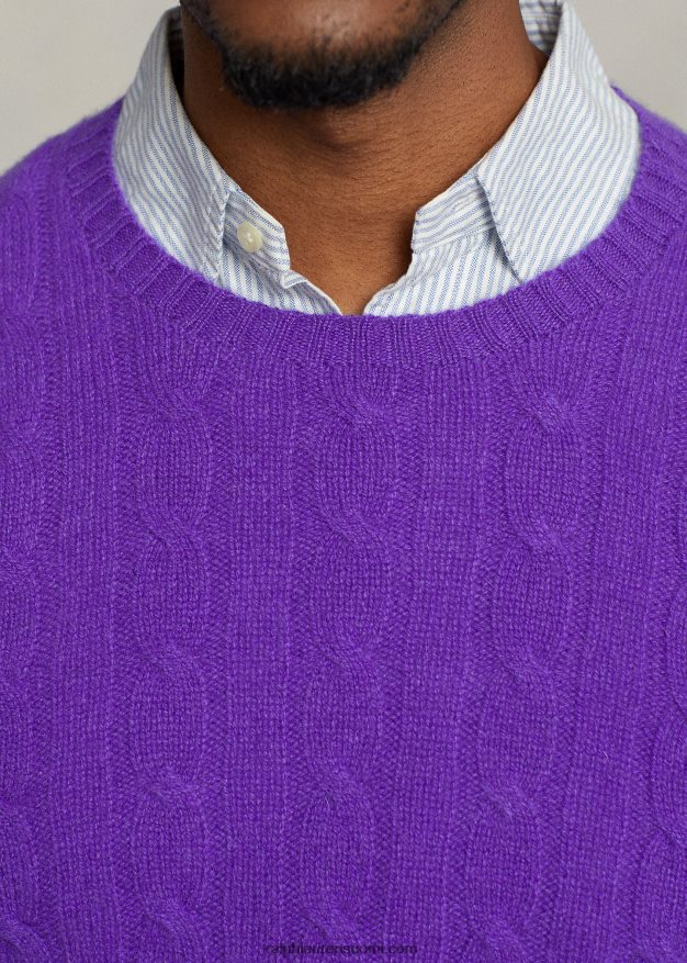 Ralph Lauren miehet ikoninen kaapelineulottu kashmirpusero 0Z24ZR1675 valtionhoitaja violetti