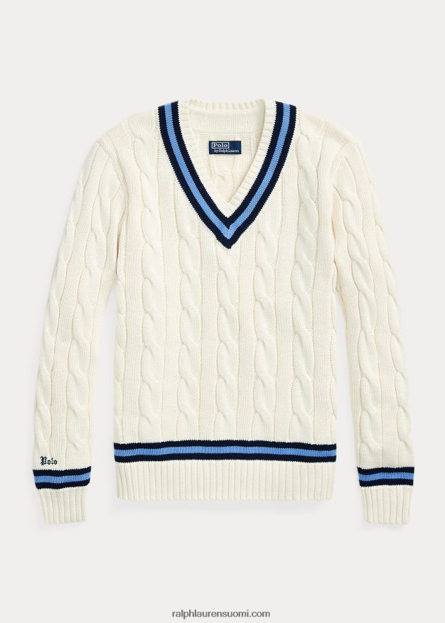 Ralph Lauren miehet ikoninen krikettipusero 0Z24ZR8380 kerma laivastonsinisellä raidalla