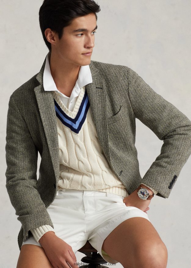 Ralph Lauren miehet ikoninen krikettipusero 0Z24ZR8380 kerma laivastonsinisellä raidalla