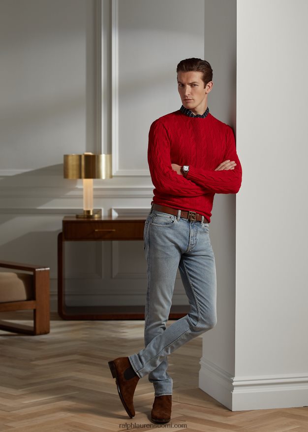 Ralph Lauren miehet kaapelineulottu kashmir villapaita 0Z24ZR69 klassinen punainen