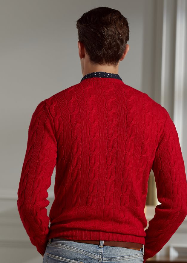 Ralph Lauren miehet kaapelineulottu kashmir villapaita 0Z24ZR69 klassinen punainen