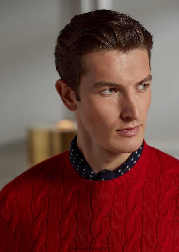 Ralph Lauren miehet kaapelineulottu kashmir villapaita 0Z24ZR69 klassinen punainen