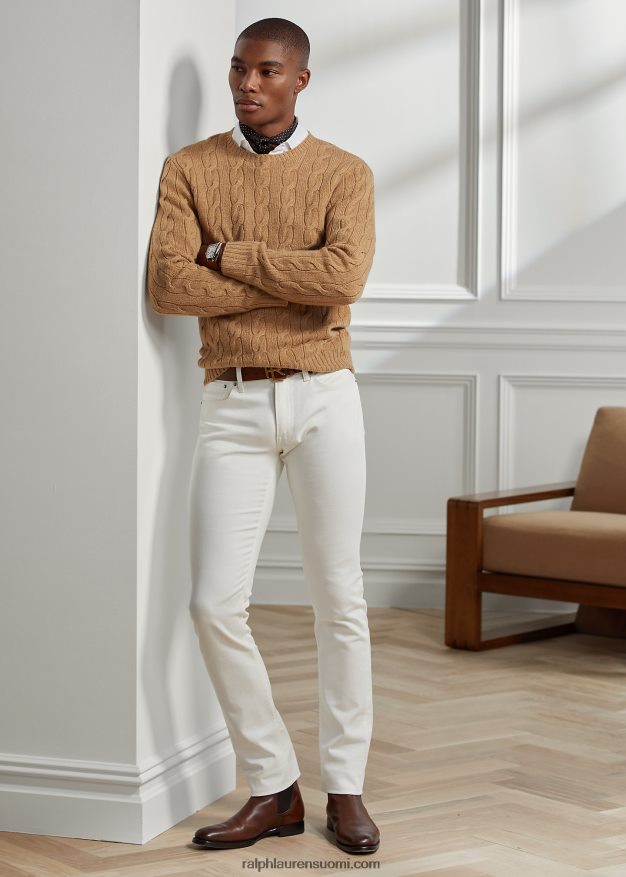 Ralph Lauren miehet kaapelineulottu kashmir villapaita 0Z24ZR70 kamelin melange