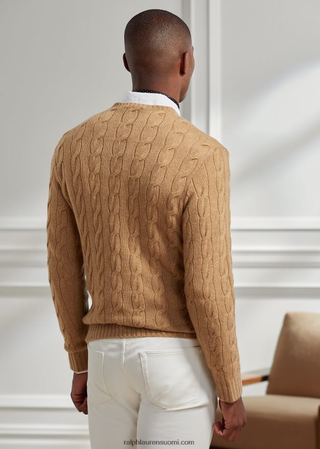 Ralph Lauren miehet kaapelineulottu kashmir villapaita 0Z24ZR70 kamelin melange