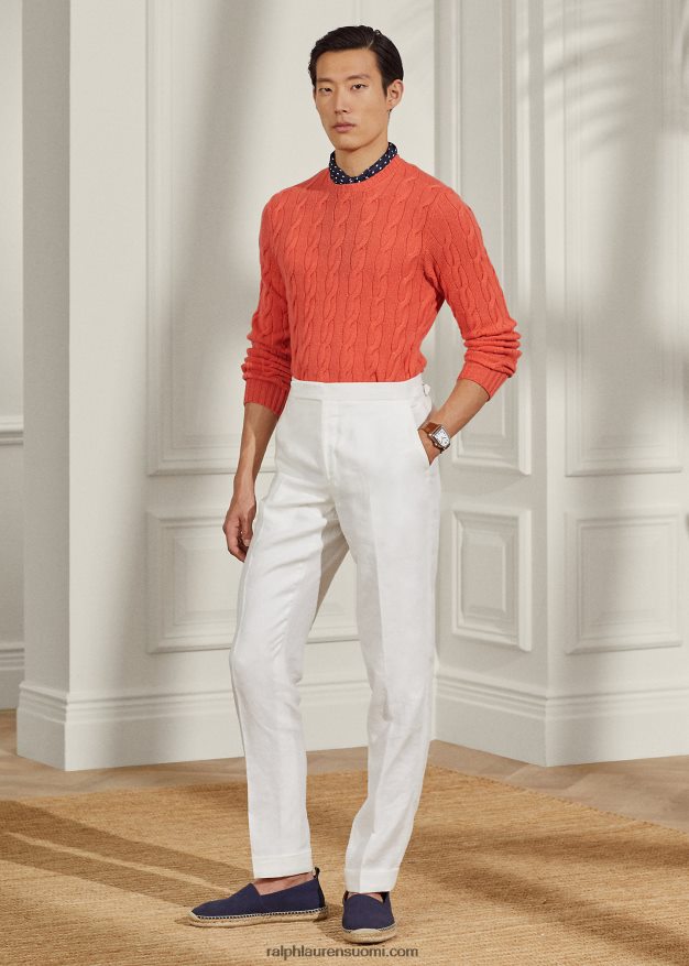 Ralph Lauren miehet kaapelineulottu kashmir villapaita 0Z24ZR71 meloni