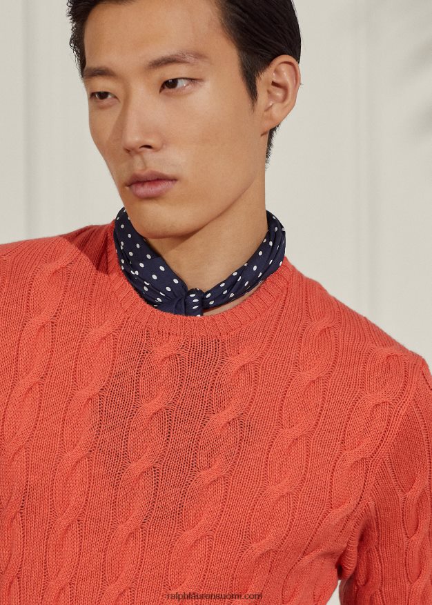 Ralph Lauren miehet kaapelineulottu kashmir villapaita 0Z24ZR71 meloni