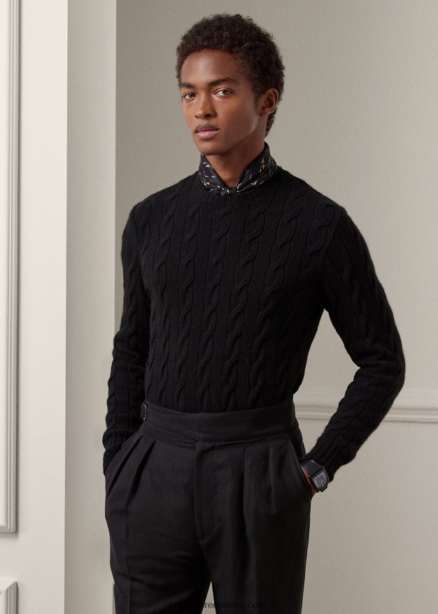 Ralph Lauren miehet kaapelineulottu kashmir villapaita 0Z24ZR73 klassinen musta