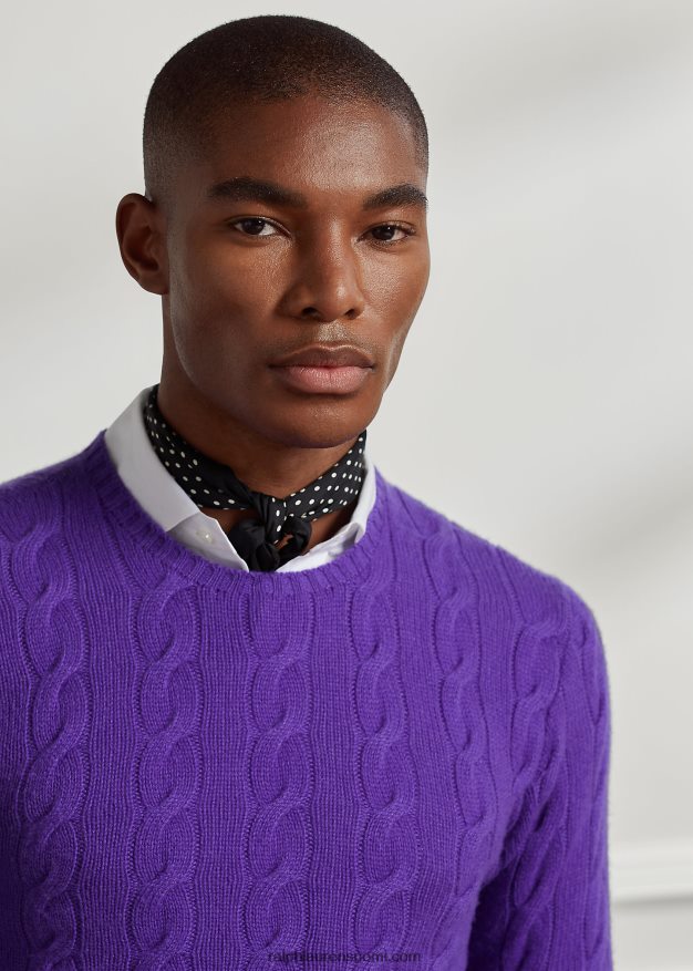 Ralph Lauren miehet kaapelineulottu kashmir villapaita 0Z24ZR74 klassinen violetti