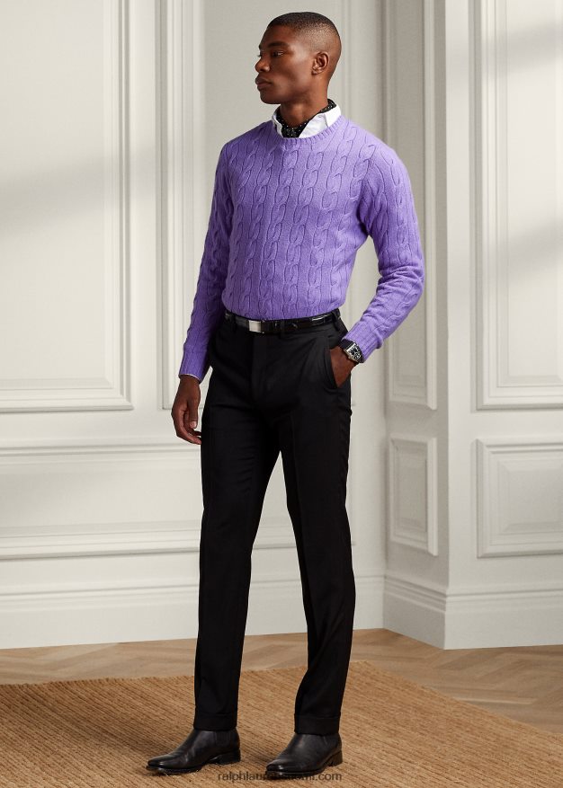 Ralph Lauren miehet kaapelineulottu kashmir villapaita 0Z24ZR75 klassinen laventeli